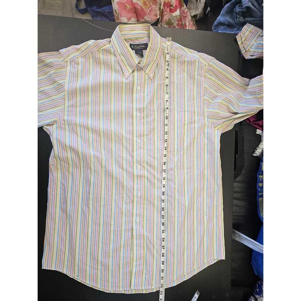 Brooks Brothers Shirt Mens Medium Multicolor Stripe Non Iron Dress Long Sleeve